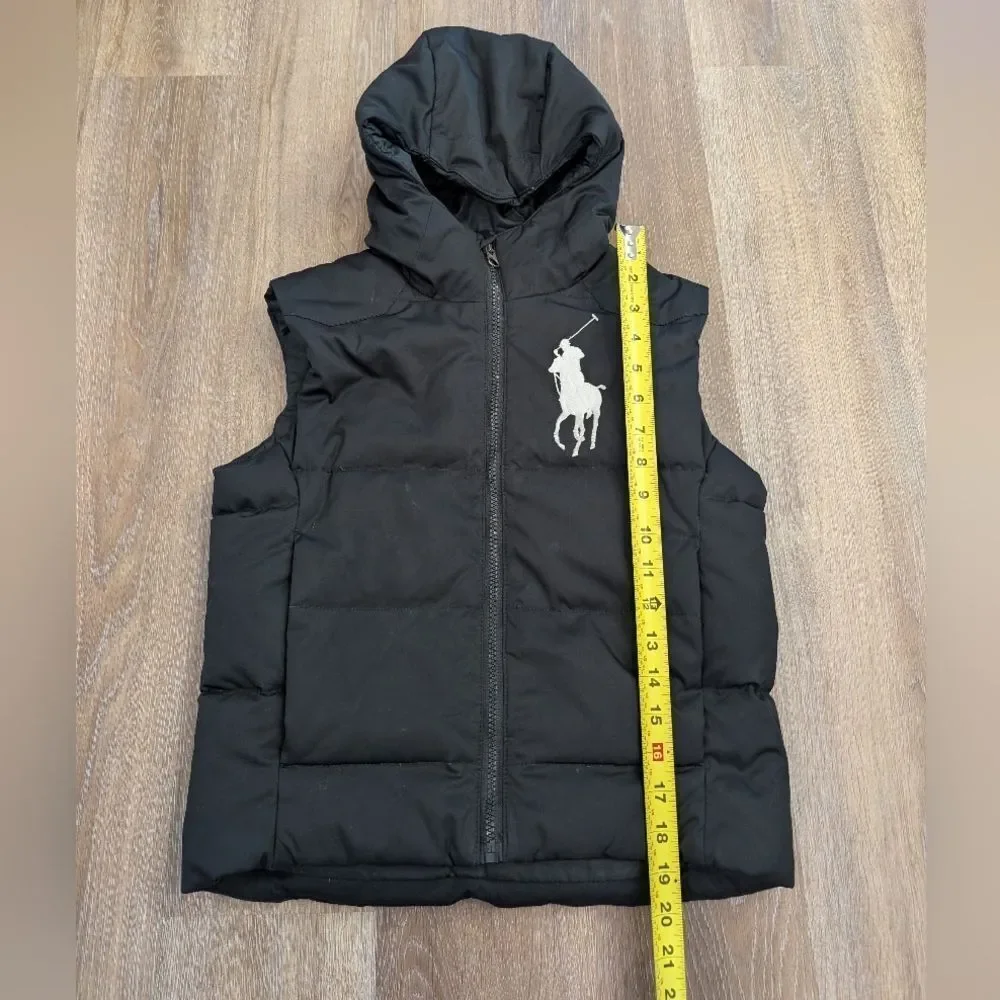 Polo Ralph Lauren Black Down Hooded Puffer Vest Big Kids Size Small